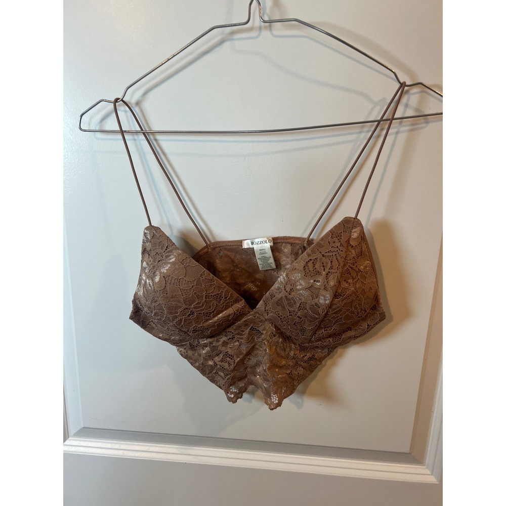 Bozzolo Womens‎ Bralette Metallic Floral Lace Rose Gold Small